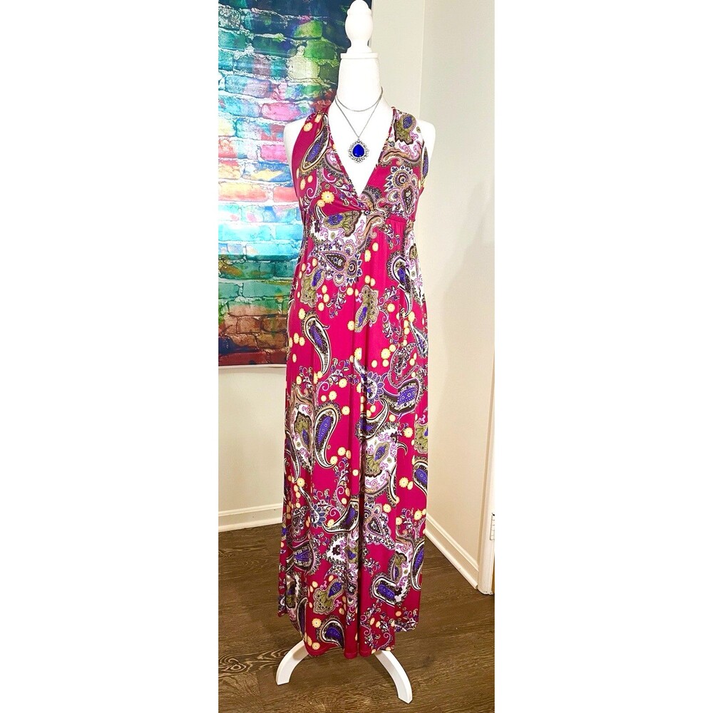 "M" USA Mon Ami Maxi Dress Multicolor Paisley Padded Racerback Size L